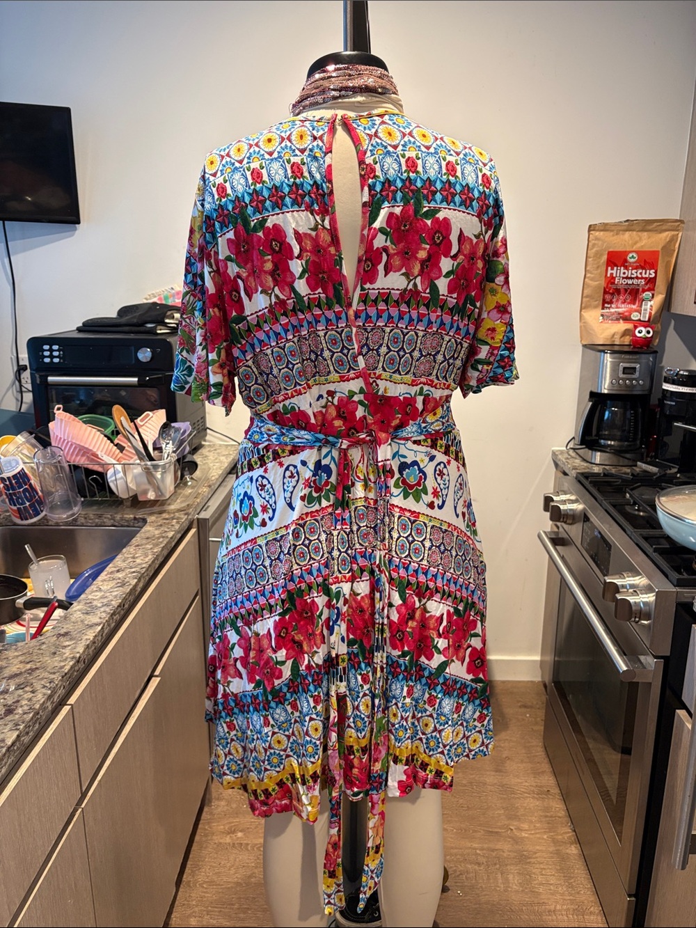 Floral V-Neck Summer Dress - Pink Multi - Picture 5 of 9